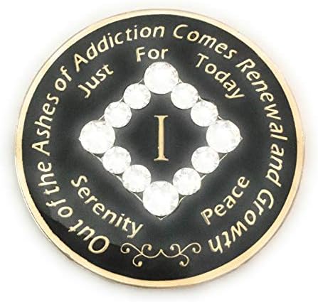 1 Year NA Bling Medallion - Black, Chip, Coin Token, with Swarvoski Crystals