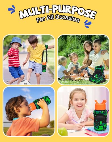 Miss Adola Water Bottle Carrier with Strap Cartoon Water Bottle Bags Holder for Kids Boys Girls Cute Neoprene Insulated Bottle Bag for 10/12/14/16/18Oz Stainless Steel Glass Bottles Sleeve, Castle