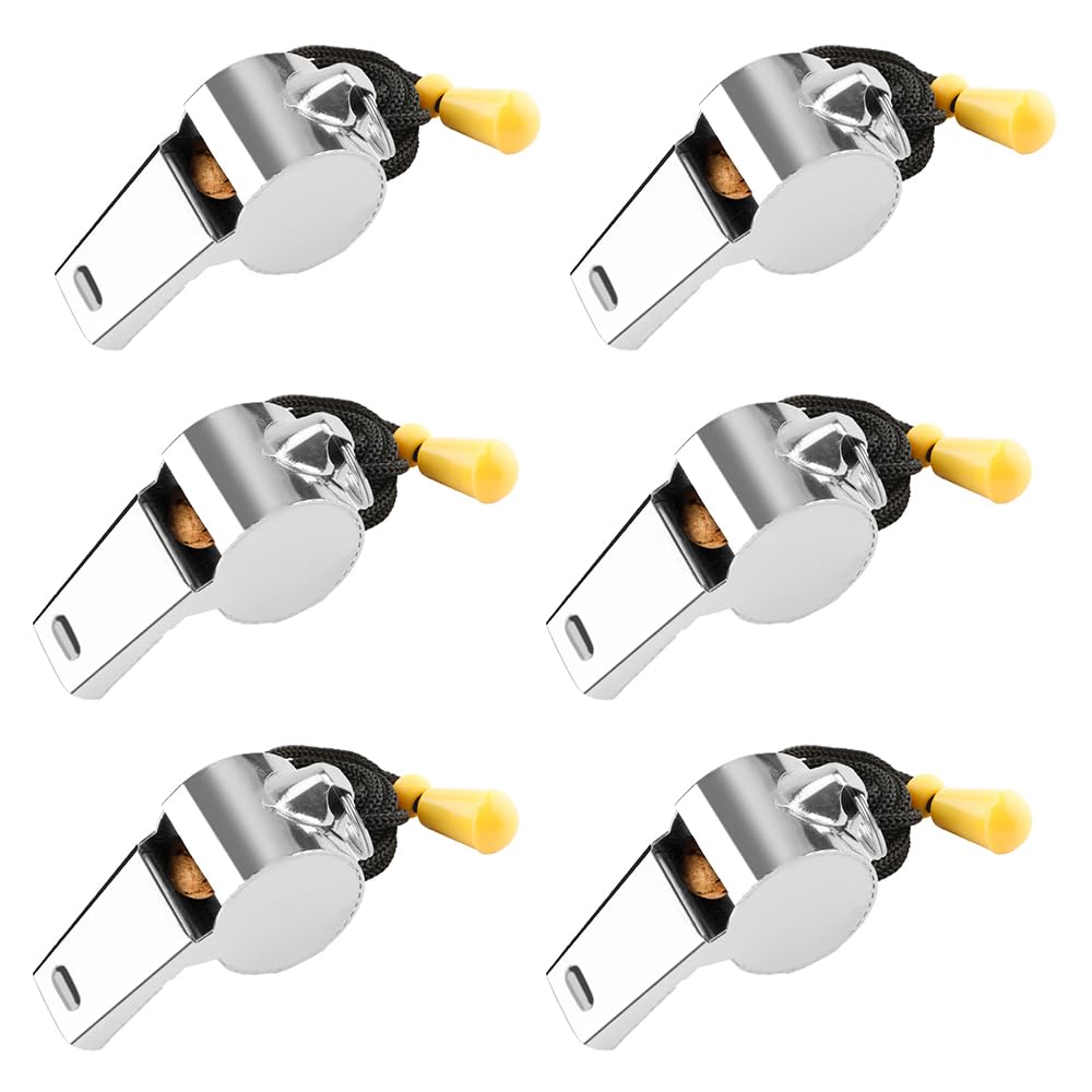 Bsofing 6 Pack Whistle, Referee Whistle, Whistle for Teachers, Coaches Whistle with Lanyard, Stainless Steel Sports Whistles, Loud Crisp Sound Whistles Great for Coaches, Referees, and Officials