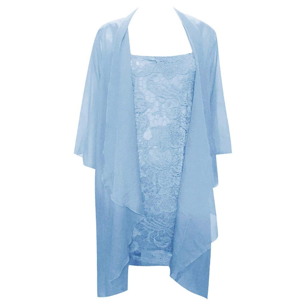 Aniywn Women Plus Size Two Piece Long Sleeve Party Dress Lace Solid Color Elegant Long Maxi Dress Mini Dress