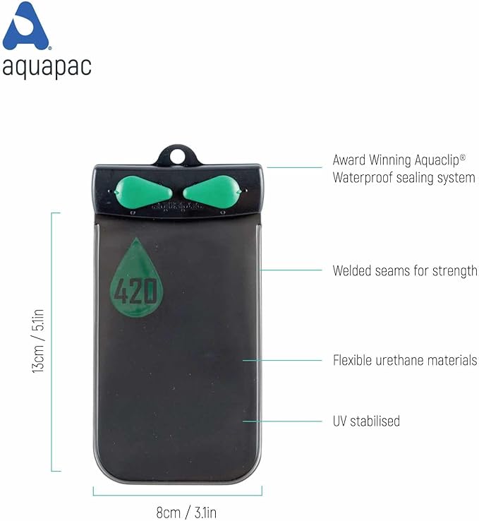 Aquapac Waterproof Phone Case - Black Plastic or Rubber Case for Cellular Phone - Waterproof Case for Music Theme - Whanganui Model