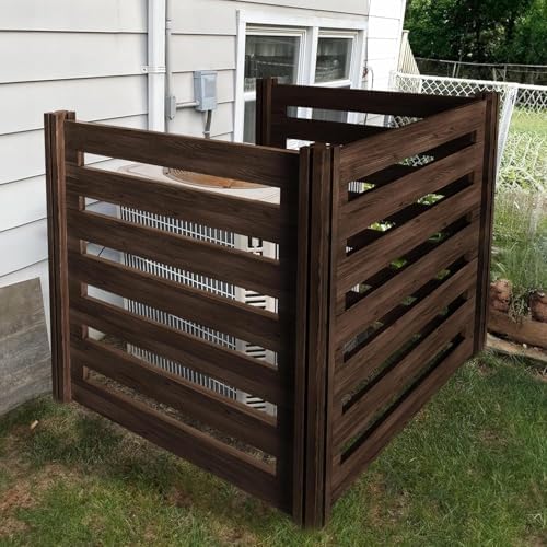Air Conditioner Fence Wood Composter Bin 3 Panels 48 "L x 48 "W x 36 "H Privacy Screens Fence Panels for Outside，Outdoor Trash Can Pool Equipment Enclosure Panels，Brown