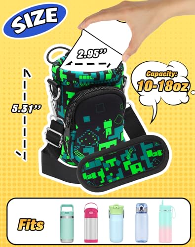 Miss Adola Water Bottle Carrier with Strap Cartoon Water Bottle Bags Holder for Kids Boys Girls Cute Neoprene Insulated Bottle Bag for 10/12/14/16/18Oz Stainless Steel Glass Bottles Sleeve, Castle