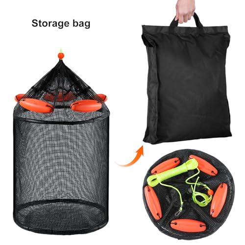 Large Foldable Floating Fish Basket for Live Caught Fish, Collapsible Mesh Bait Pen, Portable Kayak Fishing Live Well, Heavy Duty Coated Fishing Net Bag