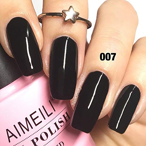 AIMEILI Soak Off U V LED Black Gel Nail Polish - Blackpool (007) 10ml