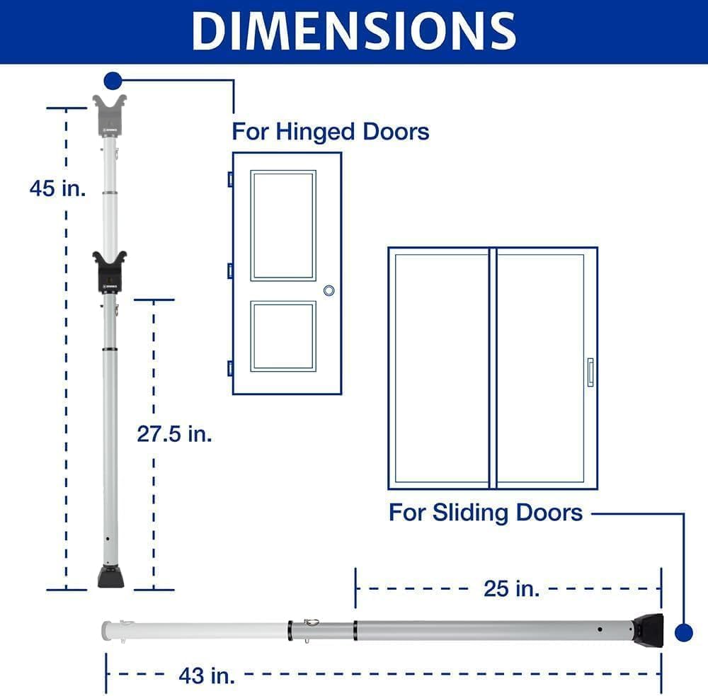 BRINKS- Portable Alarm Door Security Bar, Silver, 121dB Alarm Level- Adjustable Security Door Jammer- Fits Standard Sliding Doors, Hinged Doors, and Windows- for Travel, Home, Dorm