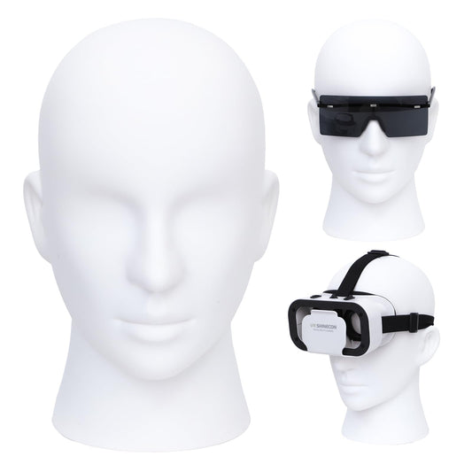 AMLUCKS Male Mannequin Head Professional PVC Manikin Head for Display Wigs Hats Headphone Mask Sunglasses Scarf Jewelry Display Stand (Matte White)