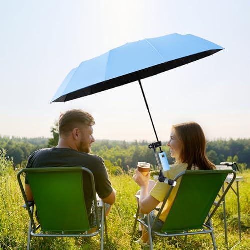 Beach Chair Umbrella with Clamp Clip on Umbrellas for Chair 42 Inches Adjustable Sun Umbrella for Camping Outdoor Chair UPF 50+ Folding Umbrella for Travel Plant Shade Wheelchair