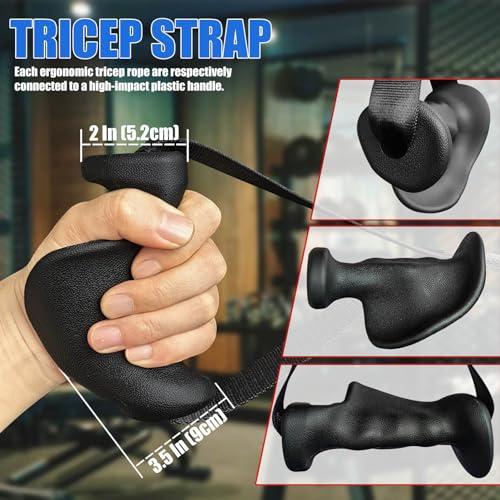Ergonomic Tricep Rope Pull Down Attachment, Upgraded Long Triceps Rope Cable Attachments for Gym, LAT Pull Down Bar for Cable Machine, Tricep LAT Pulldown Workout Cable Attachments (Cable HANDLES-01)
