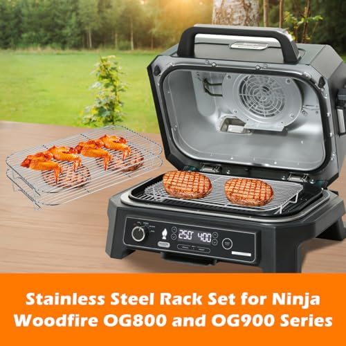 2Pcs Stainless Steel Rack Set for Ninja XSKRSTRKXL Woodfire OG800 and OG900 Series, Grill Rack Accessories for Ninja OG850 OG951 Woodfire Pro XL Outdoor Grill & Smoker