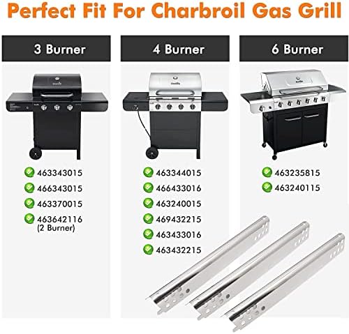Grill Replacement Parts for Charbroil Advantage Series 3 Burner 463343015, 463642116, 463435115, 463436815, 463335115 Gas Grills, Stainless Pipe Burner, Heat Plate, Carryover Tube, Igniters.