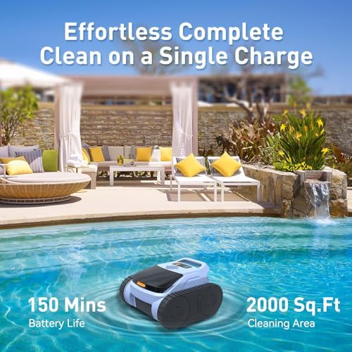 Robotic Pool Cleaner for Inground Pool & Above Ground Pool Vacuum | 2150 Sq.ft Coverage | Smart Navigation | Cleans Floor, Walls & Waterline | Powerful Cordless Vacuum