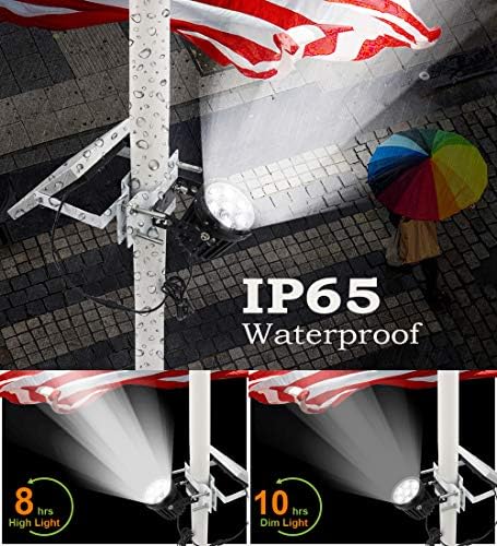 APONUO Solar Flag Light - Fits 1.4-3' Flag Poles, 2 Brightness Levels, Dusk to Dawn, IP65 Waterproof, Brightest for Outdoor Landscape, Patio (White)