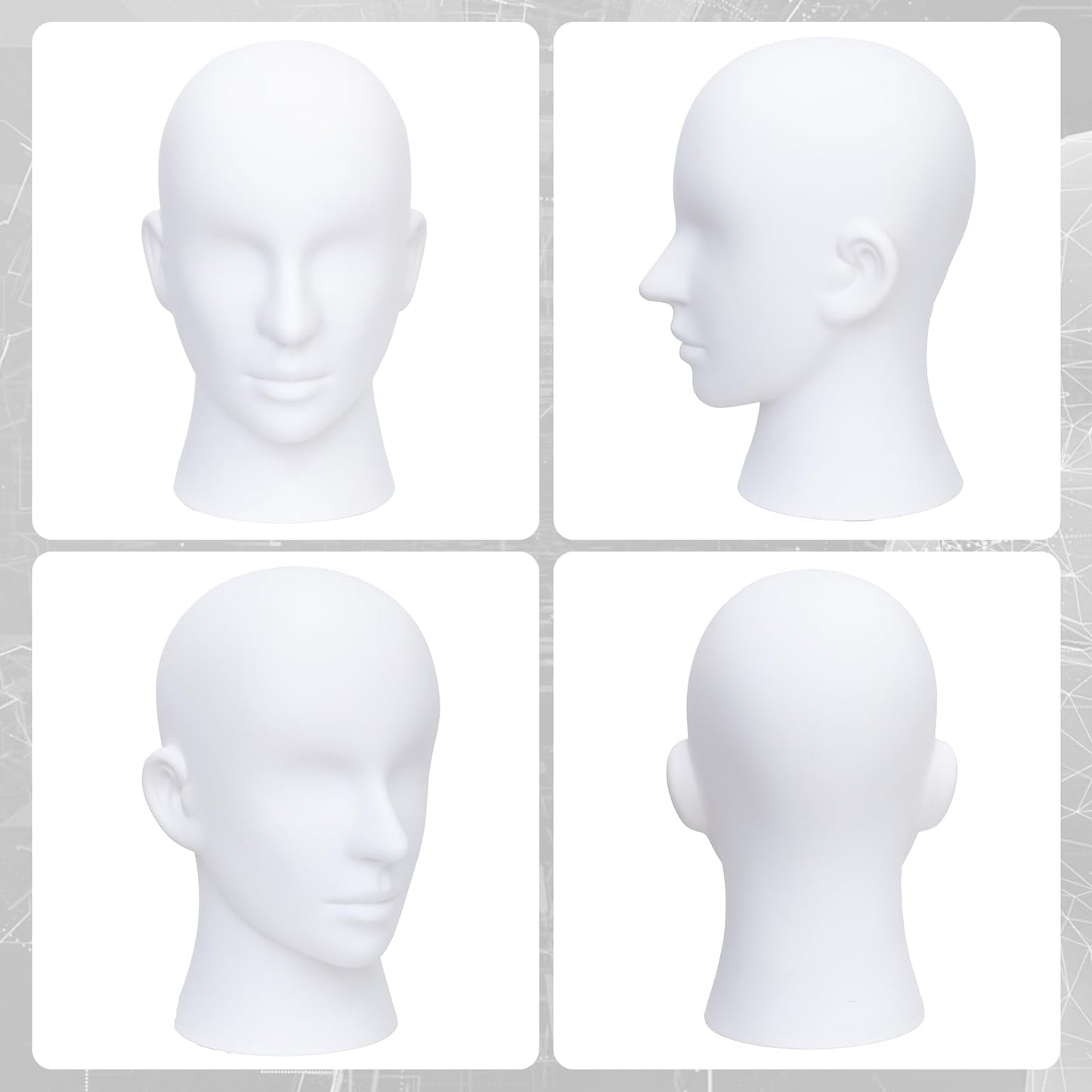 AMLUCKS Male Mannequin Head Professional PVC Manikin Head for Display Wigs Hats Headphone Mask Sunglasses Scarf Jewelry Display Stand (Matte White)
