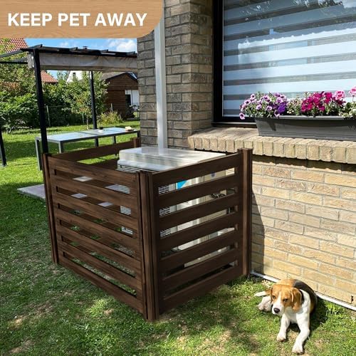 Air Conditioner Fence Wood Composter Bin 3 Panels 48 "L x 48 "W x 36 "H Privacy Screens Fence Panels for Outside，Outdoor Trash Can Pool Equipment Enclosure Panels，Brown