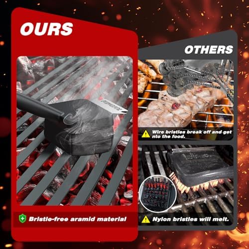 Grill Brush for Outdoor Grill - Bristle Free Grill Cleaning Brush, Black Aramid Fiber Heat-Resistant Pad, BBQ Cleaner Durable Scraper Tools for Cast Iron or Stainless-Steel Grates (Grill Brush Black)