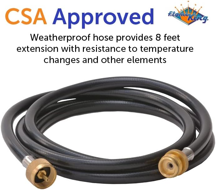 Flame King 8-Ft Propane Hose Adapter Extension to Connect Appliances to RV's Propane Supply, 1-LB Cylinders, or Distribution Tree, Great for Camping and RVing