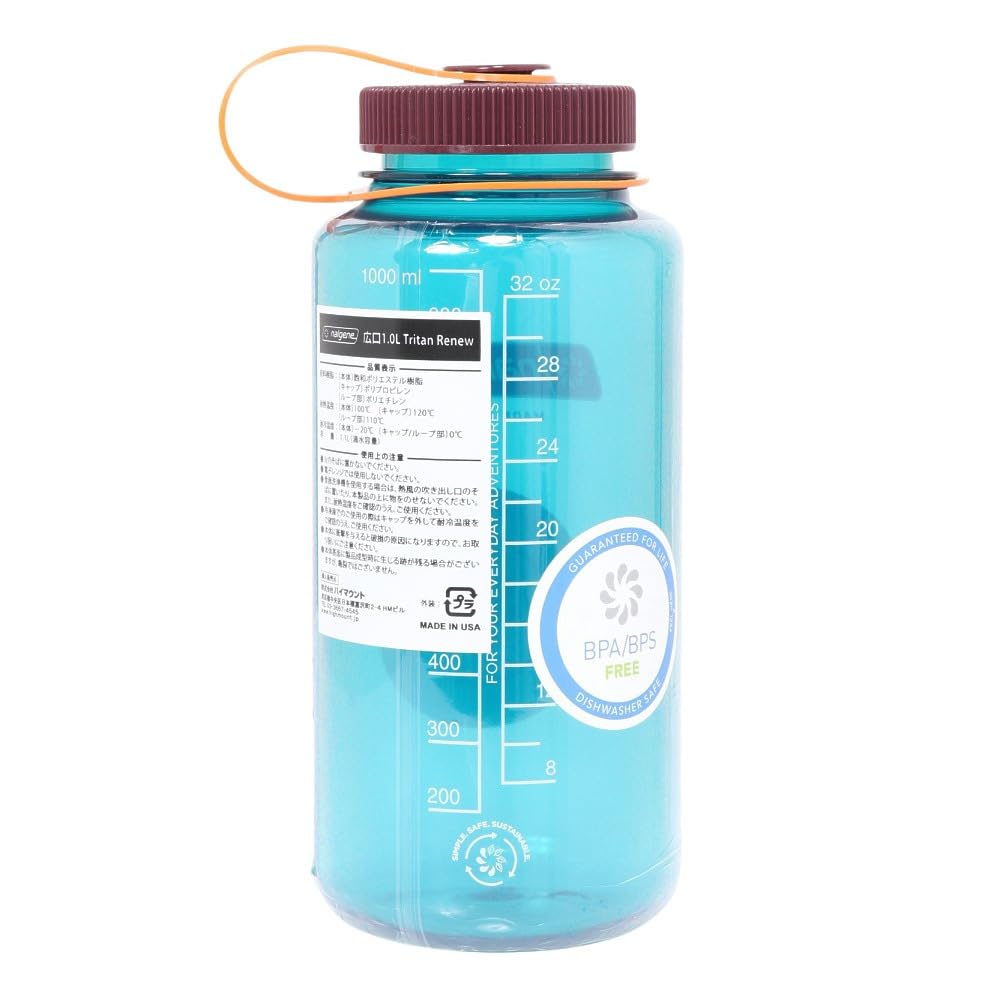 Nalgene Sustain Tritan BPA-Free Water Bottle Made with Material Derived From 50% Plastic Waste, 32 OZ, Wide Mouth, Teal