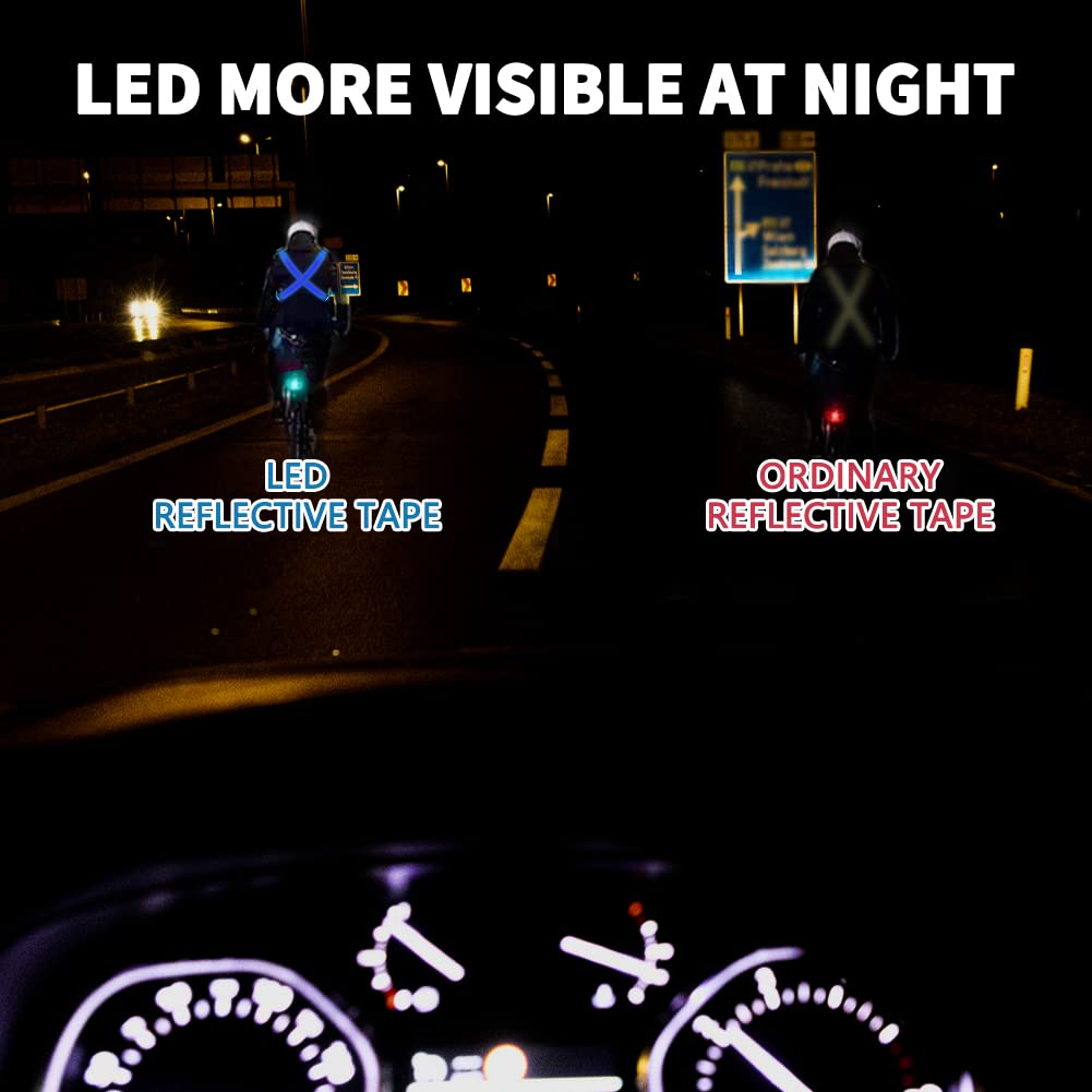 OLIKER LED Reflective Running Gear,High Visibility Reflective Belt Sash with Safety Light,USB Rechargeable Adjustable Size Night Reflective Accessories for Night Outdoor Sports Running Walking (Blue)