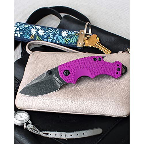 Kershaw Shuffle (8700PURBW); Multifunction Pocket Knife, 2.4” Stainless Steel Blade with BlackWash Finish, Purple K-Texture Grip, Liner Lock, Deep-Carry Pocketclip, Screwdriver, Bottle Opener, 2.8 OZ