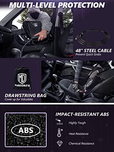 MD MADOATS Car Gun Safe, Portable Biometric Safes for Pistols with Cable, Fingerprint & Keypad & Key Access Handgun Lock Box for Vehicle Travel Home (Metal Logo)