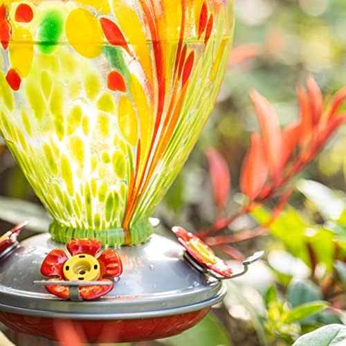 Muse Garden Hummingbird Feeders for Outdoors Hanging, Blown Glass Hummingbird Feeder, Hummingbird Gifts for Mom, Garden Decor for Outside, Unique Gifts Idea for Women, 34 OZ, Green Fireworks