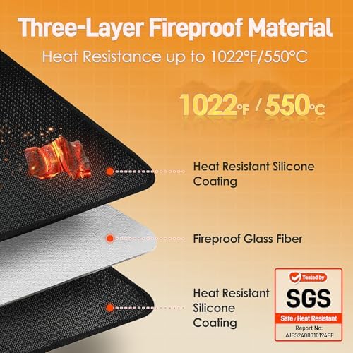 24x24in Heat Resistant Grill Mats for Outdoor Tabletop Grill to Protect Your Prep Grill Table, Heat Resistant Mats for Countertop, Fireproof & Water Proof & Oil Proof Tabletop Fire Pit Mat-Black-1mm