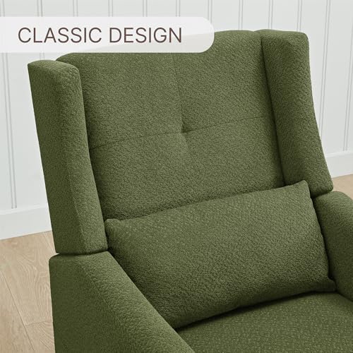 KISLOT Upholstered Recliner Swivel Glider Nursery Chair Reclining Performance Fabric Rocker with Wood Base,Boucle,Moss Green