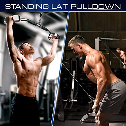 Yes4All Wide Grip LAT Pull Down Bar Attachments with D Grip Handles/Curl LAT Pulldown Attachment for Gym Equipment, Press Down Bar 27" Cable Attachment Rubber Handgrips & Revolving Hanger