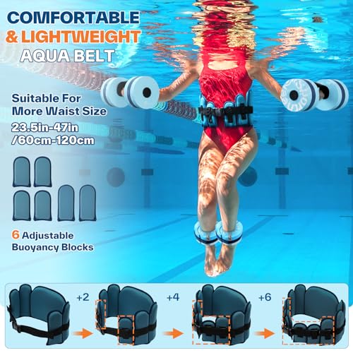 Sportneer Water Aerobics Pool Exercise Equipment Water Workout Combo Set includes High Density Water Dumbbell Aqua Belt Water Ankle Weights for Aquatic Therapy Pool Fitness Water Exercise