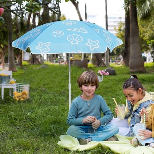 AMMSUN 47 Inch Seaside Beach Umbrella for Sand Box Water Table Kids Durable Umbrellas for children Picnic Beach Camping Garden Outdoor Play Shade Blue Shell