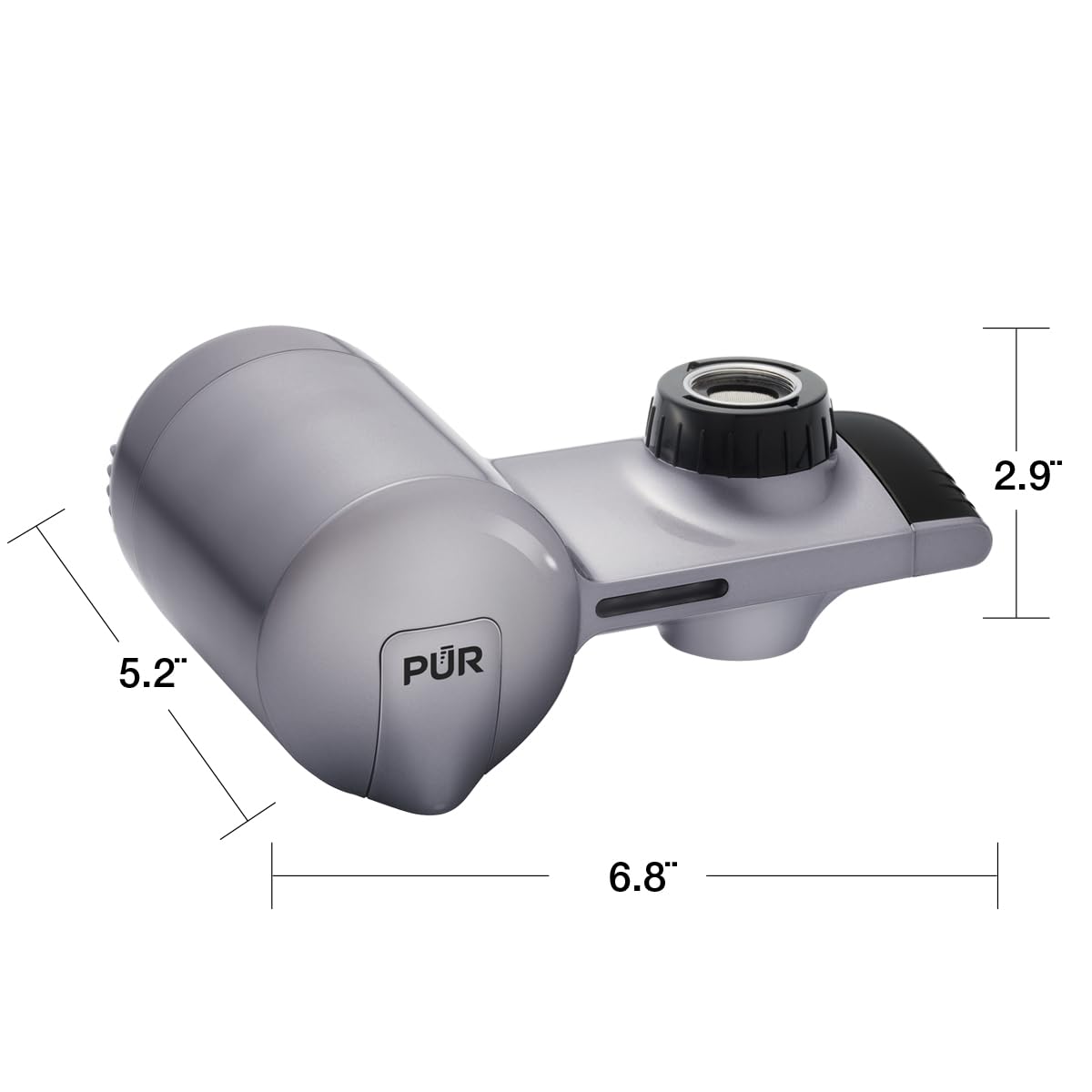 PUR PLUS Horizontal Faucet Mount Water Filtration System with 3-in-1 Lead Reducing Filter for Great-Tasting Filtered Tap Water, Lasts 100 Gallons, Fits Most Kitchen or Bathroom Faucets, Metallic Grey