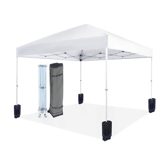 Amazon Basics Outdoor Pop Up 10 x 10 Canopy Tent for Events, Portable with Easy Setup, Includes Wheeled Carry Bag, 8 Pegs, 4 Ropes, 4 Weighted Bags, White