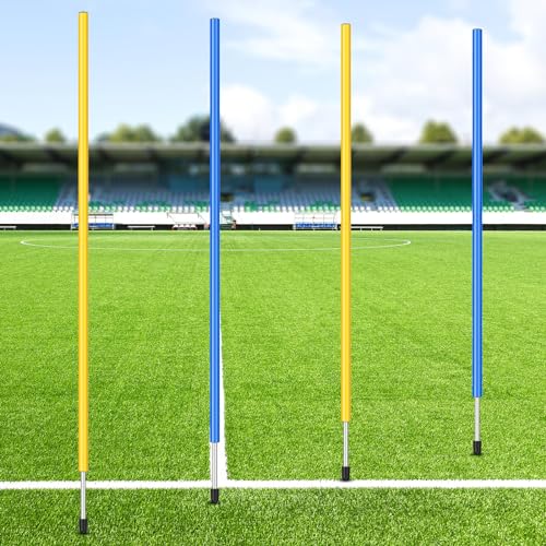 Silipull 4 Pcs Training Agility Poles 5ft Adjustable Soccer Training Poles Soccer Training Sticks Sports Speed and Agility Training Equipment for Football Sport Soccer Speed Training (Yellow, Blue)