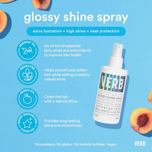 VERB Glossy Shine Spray with Heat Protection - Vegan Paraben Free Moisturizing Hair Spray without Harmful Sulfates for All Hair Types - Adds High Shine and Primes for Styling, 2oz / 60 mL (Pack of 2)
