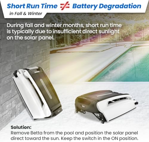 Betta SE Solar Powered Automatic Robotic Pool Surface Skimmer Cleaner with 24/7 Continuous Cleaning Battery Power and Re-Engineered Twin Salt Chlorine Tolerant Motors (White)