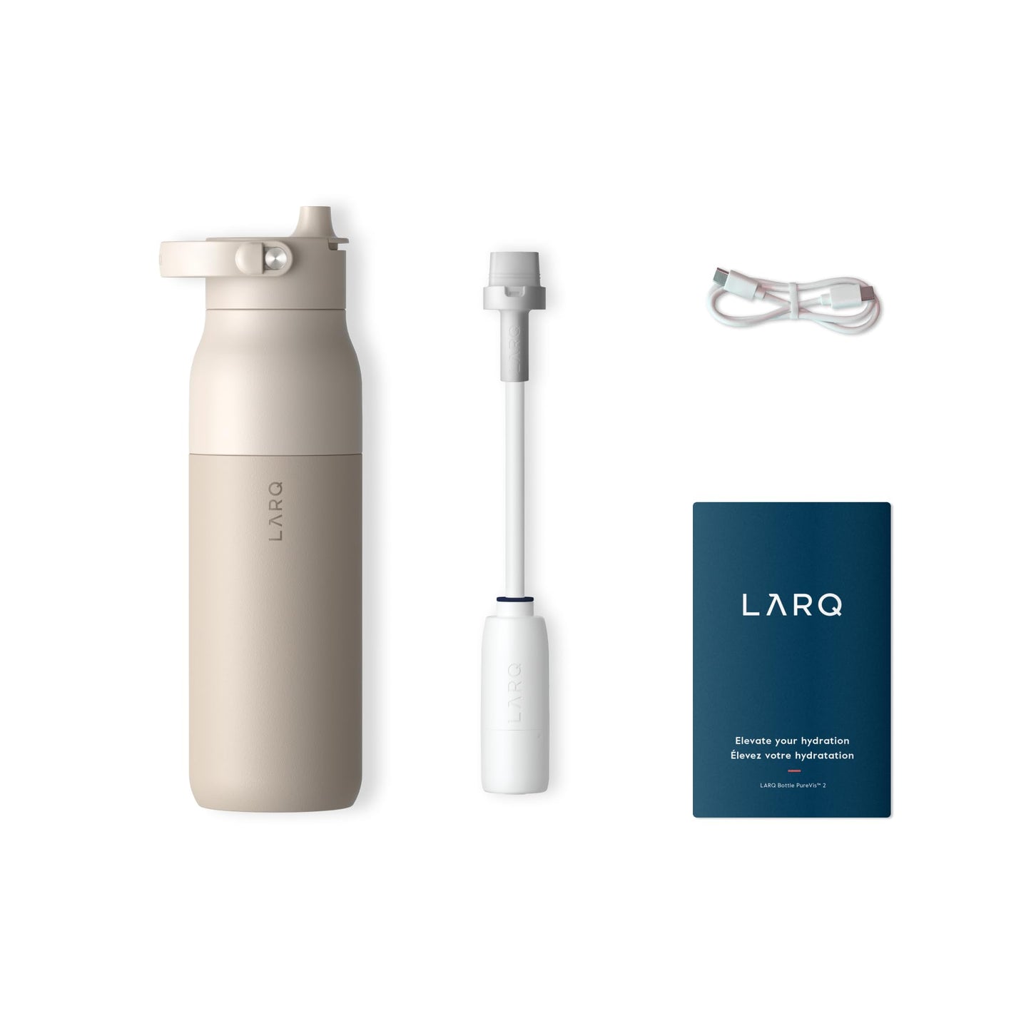 LARQ Bottle PureVis 2 23 oz - UV Water Purifier with Self-Cleaning, App Hydration Tracking, Filter Straw, Detachable Handle, Double-Wall Insulated, Mojave Dune