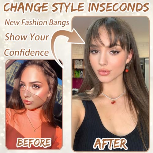 Amchoice Hair Toppers for Women Real Human Hair, Clip 360° 3D Cover, Human Toppers for Women Daily (Dark Brown, 3D Wispy Bangs (5 * 9))