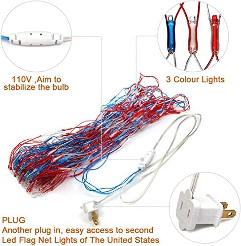 American LED Flag Net Lights - 420 LED 4th of July Decorations Outdoor Lighted Flag String Lights of The United States for Memorial Day Yard Garden Festival Holiday Party