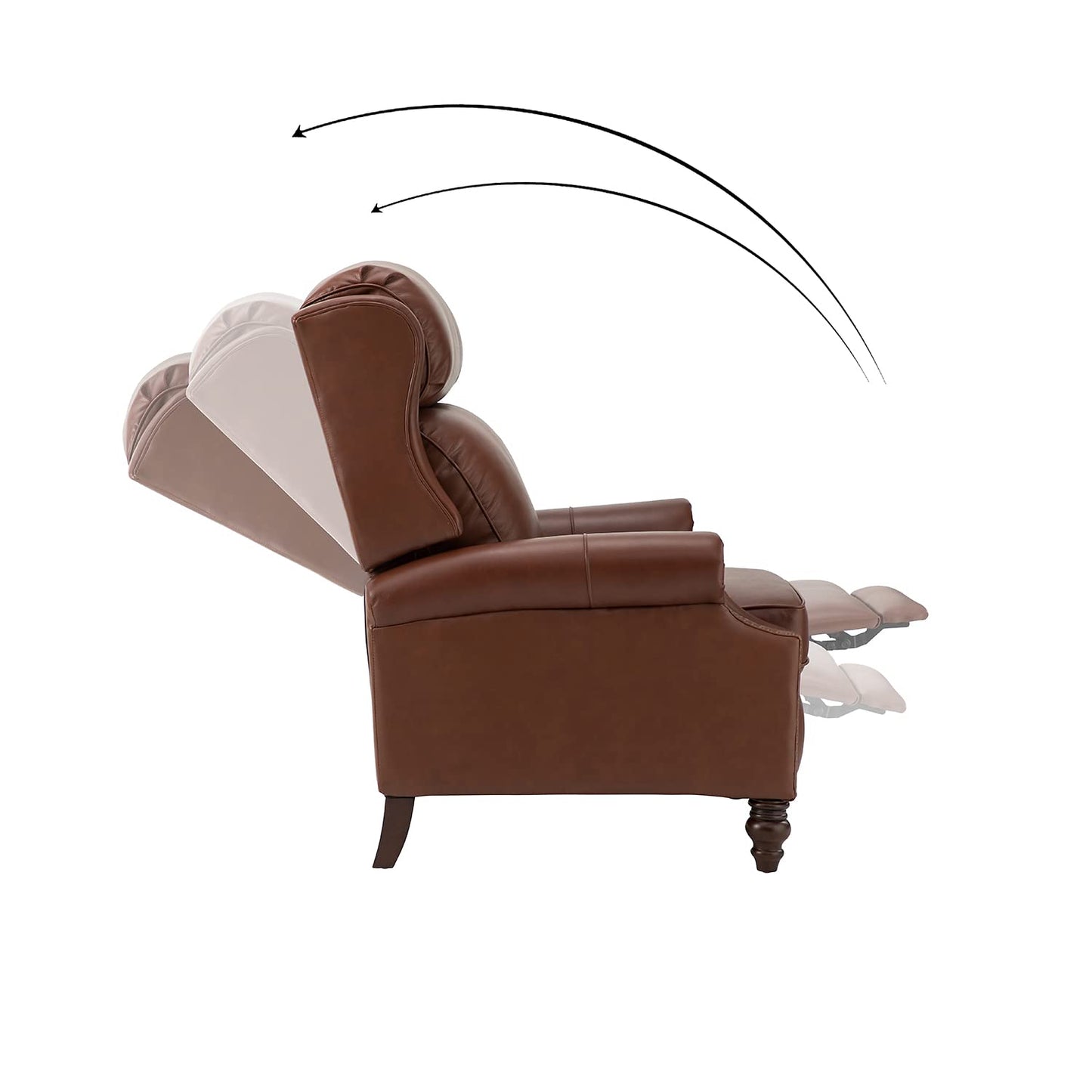 HULALA HOME Genuine Leather Recliner Chair, Traditional Manual Pushback Comfy Seating for Living Room, Thick Cushion & Solid Wood Legs, Wingback Recliner with Nailhead Trim, Brown