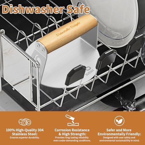 Burger Press 304 Stainless Steel Smash Burger Press with Wide Turner, 6" Hamburger Smasher Tool, Hamburger Press Perfect for Meat Weight Press, Cooking, and Burger Smasher for Grill Cooking