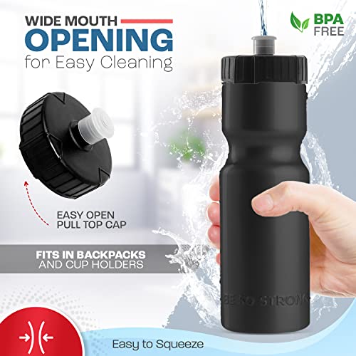 50 Strong Bulk Water Bottles for Adults & Kids | 24 Pack Reusable Plastic Sports Bottle | 22 oz. BPA-Free Easy Open with Pull Top Cap | Made in USA| Top Rack Dishwasher Safe