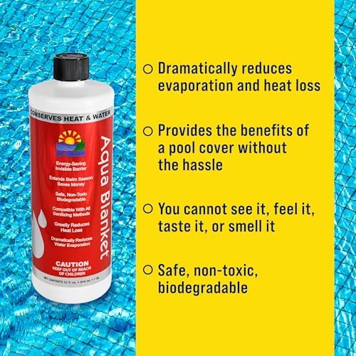 Aqua Blanket - The Liquid Solar Blanket for Pools and Energy Saving Liquid Pool Cover, Non-Toxic and Safe Pool Evaporation Prevention, Greatly Reduces Heat and Chemical Loss AB009-12 (32 Oz)
