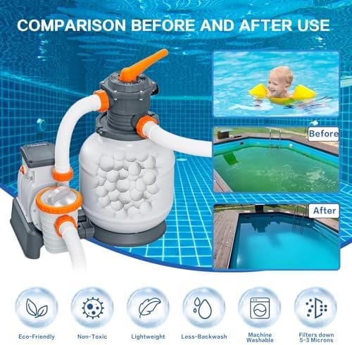 1.54 Lbs Pool Filter Balls, Eco-Friendly Filter Balls for Swimming Pool Sand Filters, Lightweight and Reusable Fiber Ball, Replace 50 lbs Pool Filter Sand (1.54, Pounds)