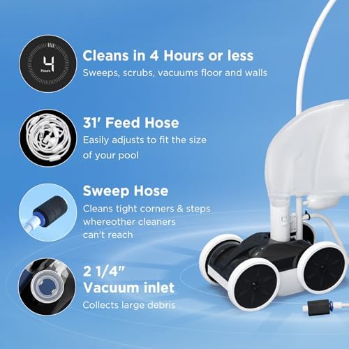 MAKHOON Upgrade Pool Pressure Side Sweeper: Professional Solution for Cleaning Your Swimming Pool (Four Wheels are Better Than Three)