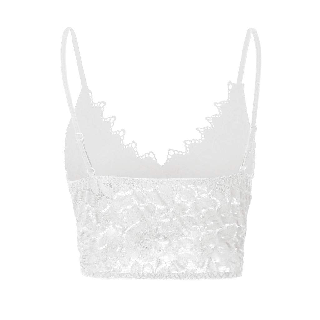 Aniywn Sexy Women Underwear Solid Color Lace Patchwork Vest Crop Wire Free Bra Tank Tops Blouse… Y-White