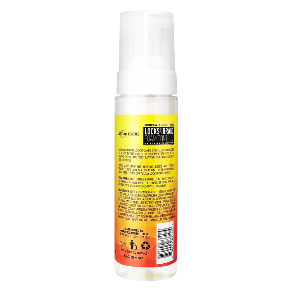 AllDay Locks Braid Foam | Long Lasting Mousse for Style & Shine | No Frizz or Fraying | Moisturizes & Seals Braids, Locks, Twists, Cornrows | 8 oz