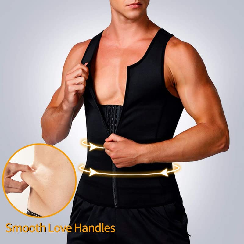 SHAPERIN Men Zipper Sauna Vest Tank Top, Compression Sweat Vest, Neoprene Waist Trainer Body Shaper Slimming Corset Belt Gridle Vest (Black,Small)