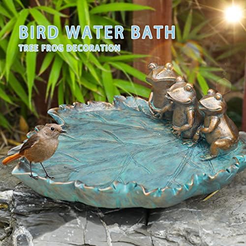 MUMTOP Bird Baths for Outdoors, Antique Outdoor Garden Bird Bath Resin Birdbath Bowl with Vintage Frogs Ornament for Outside Yard Table Decor