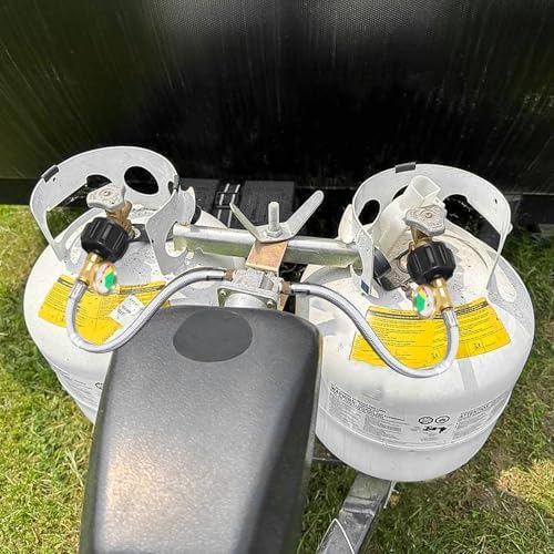 18 Inch RV Propane Hose with Gauge - Camper Tank Hose Replacement Stainless Steel Braided, Rv lp Gas Hoses Connector for Standard Two-Stage Regulator - 1/4 Male NPT x QCC1, 350 PSI (2 Pack)